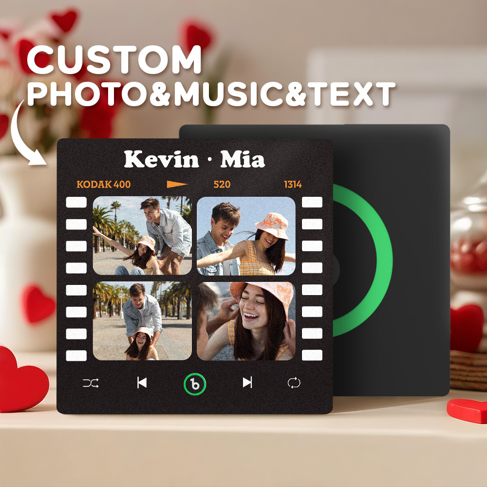 Custom 4 Photo and Text Music Fridge Magnet Music Wall Photo Sticker Music Movement That Can Be Played Gifts for Pets - mysiliconefoodbag