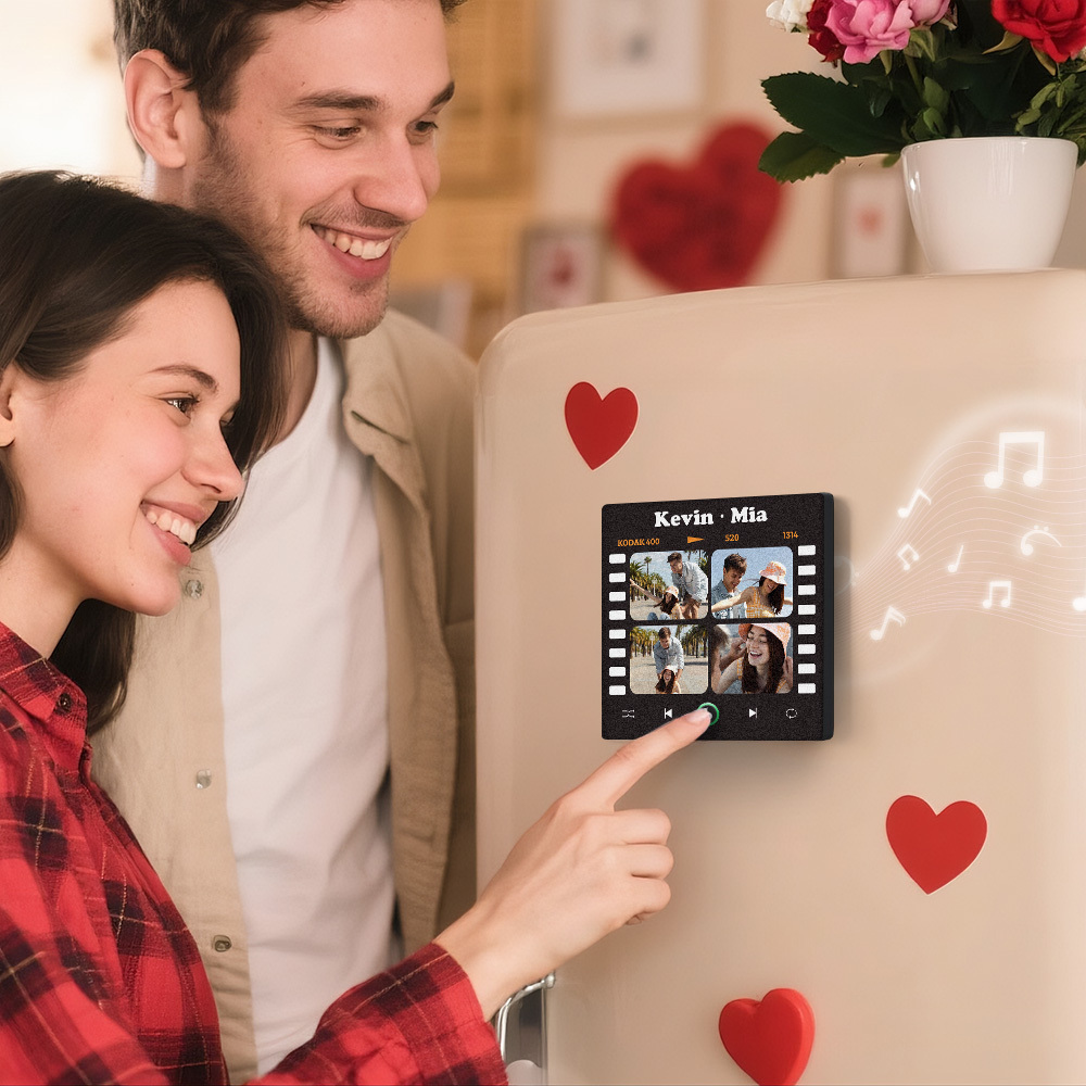 Custom 4 Photo and Text Music Fridge Magnet Music Wall Photo Sticker Music Movement That Can Be Played Gifts for Pets - mysiliconefoodbag