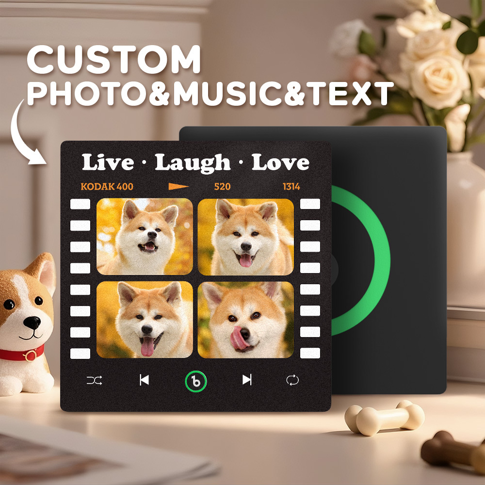 Custom 4 Photo and Text Music Fridge Magnet Music Wall Photo Sticker Music Movement That Can Be Played Gifts for Pets - mysiliconefoodbag