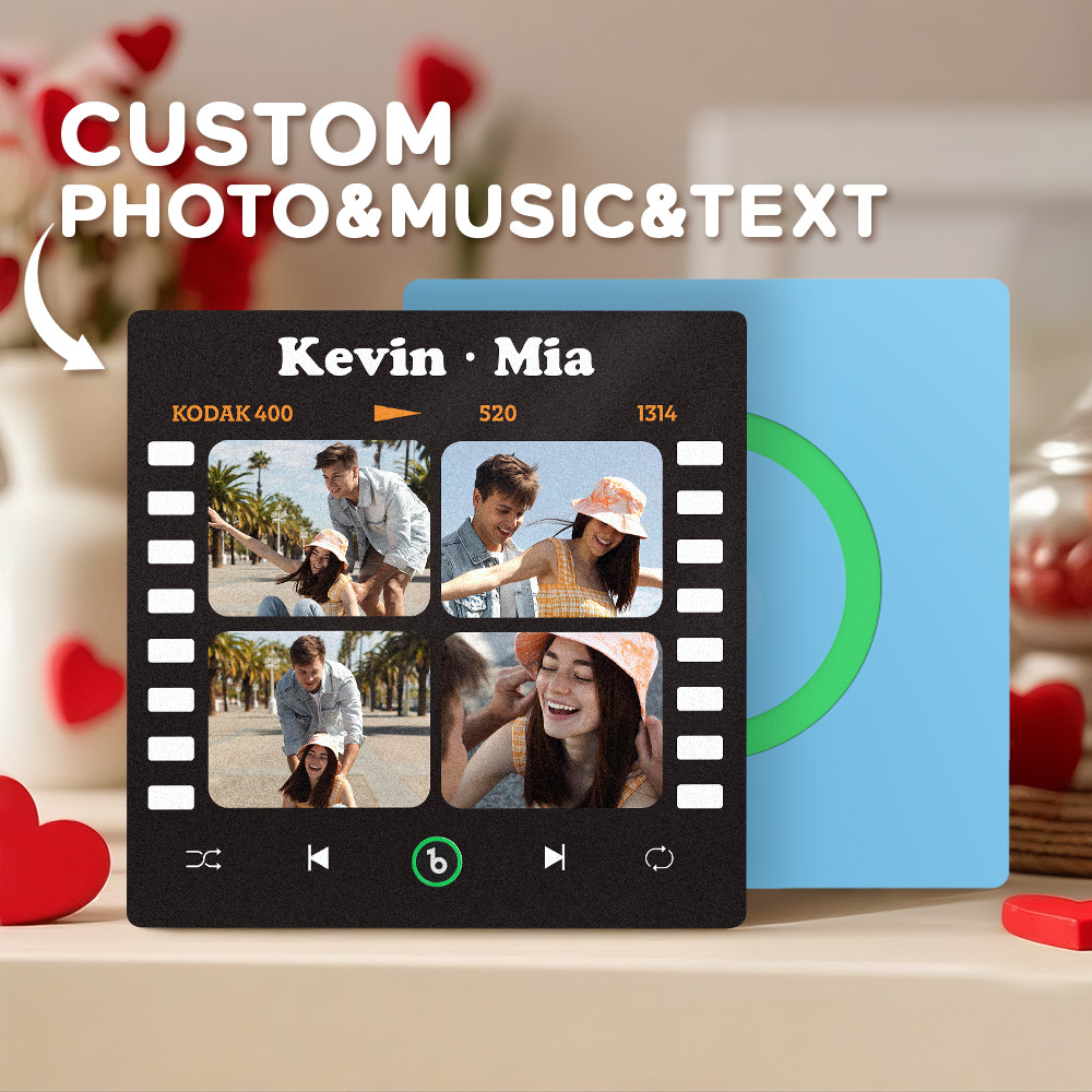 Custom 4 Photo and Text Music Fridge Magnet Music Wall Photo Sticker Music Movement That Can Be Played Gifts for Pets - mysiliconefoodbag