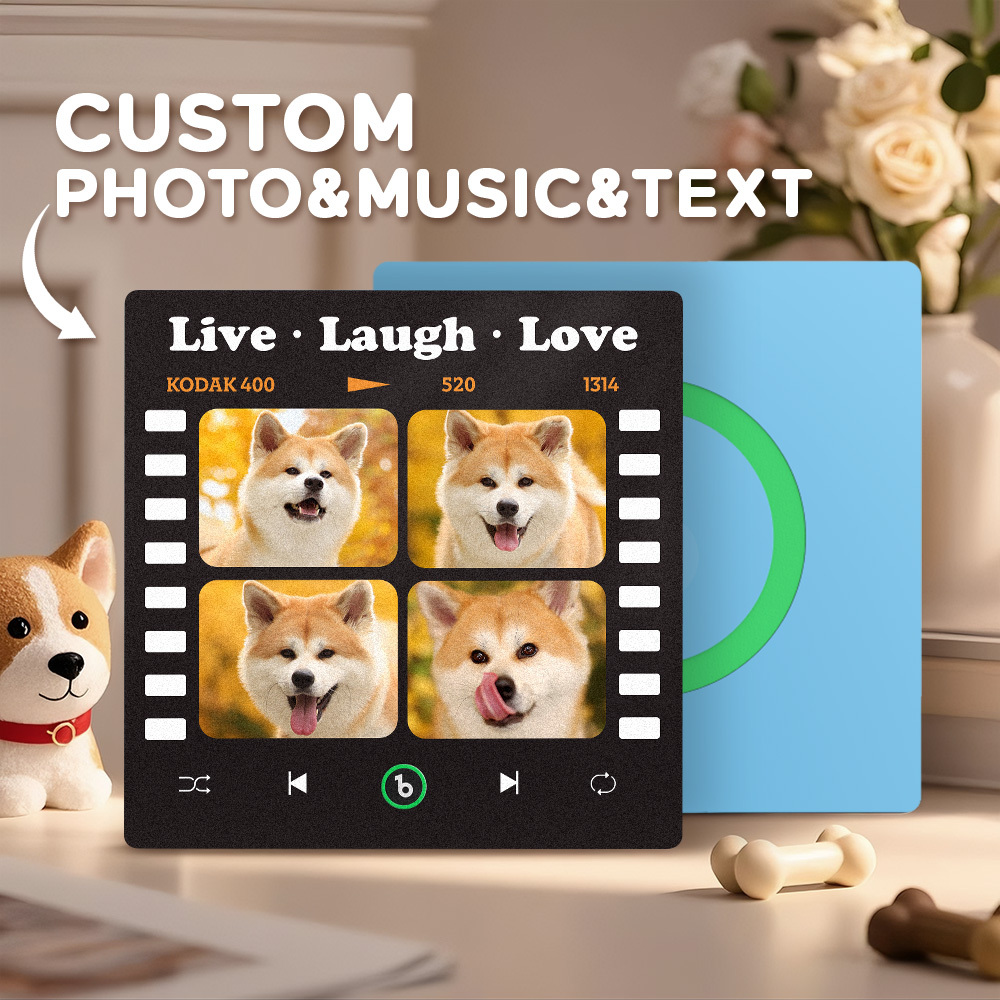 Custom 4 Photo and Text Music Fridge Magnet Music Wall Photo Sticker Music Movement That Can Be Played Gifts for Pets - mysiliconefoodbag