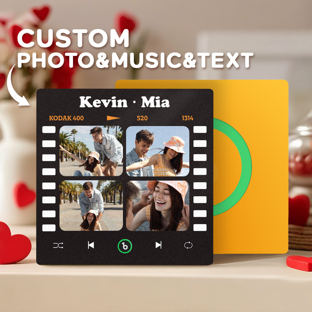 Custom 4 Photo and Text Music Fridge Magnet Music Wall Photo Sticker Music Movement That Can Be Played Gifts for Pets - mysiliconefoodbag