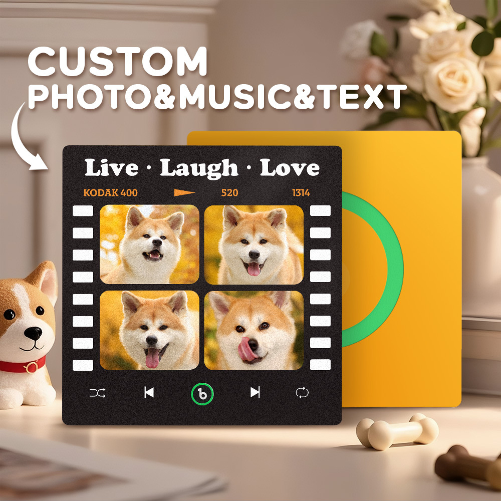 Custom 4 Photo and Text Music Fridge Magnet Music Wall Photo Sticker Music Movement That Can Be Played Gifts for Pets - mysiliconefoodbag