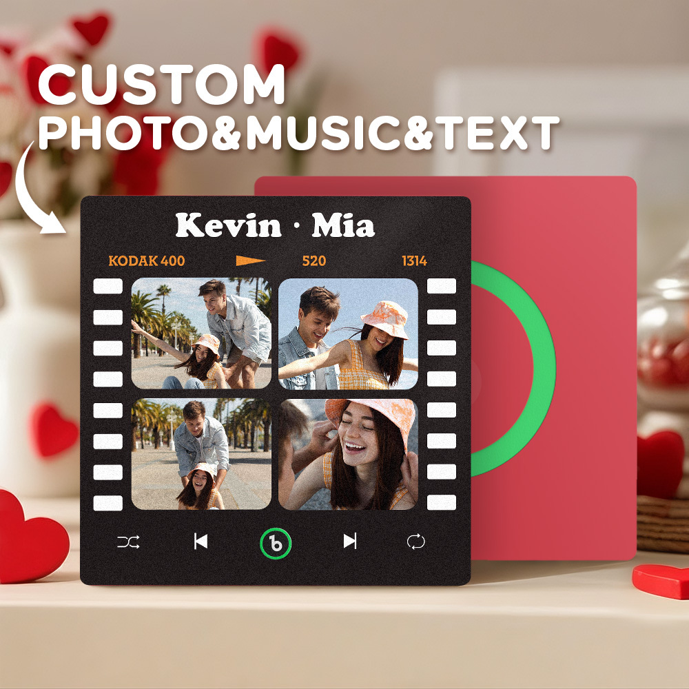 Custom 4 Photo and Text Music Fridge Magnet Music Wall Photo Sticker Music Movement That Can Be Played Gifts for Pets - mysiliconefoodbag