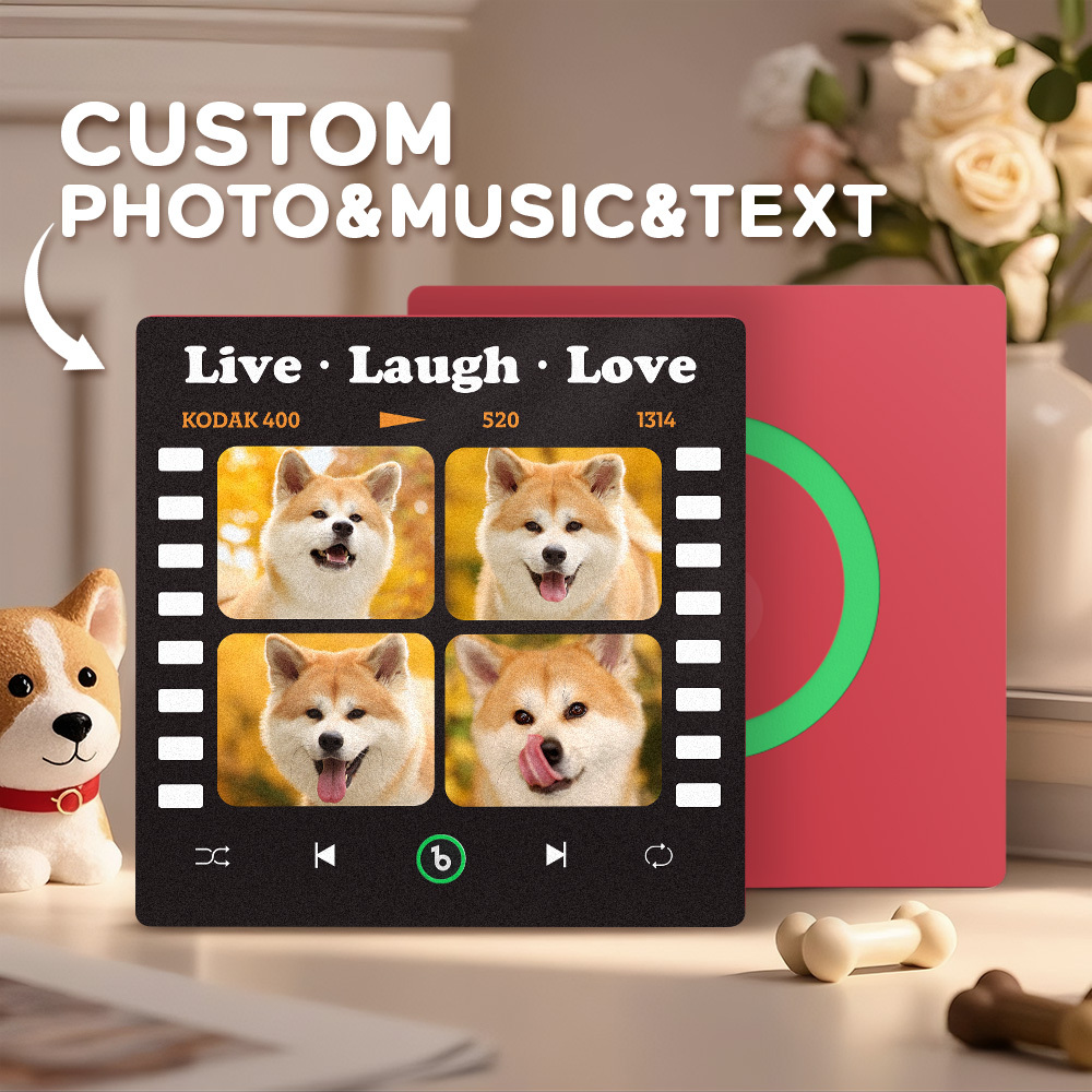 Custom 4 Photo and Text Music Fridge Magnet Music Wall Photo Sticker Music Movement That Can Be Played Gifts for Pets - mysiliconefoodbag