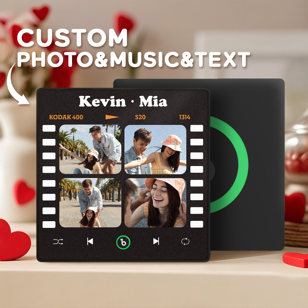 Custom 4 Photo and Text Music Fridge Magnet Music Wall Photo Sticker Music Movement That Can Be Played Gifts for Pets - mysiliconefoodbag