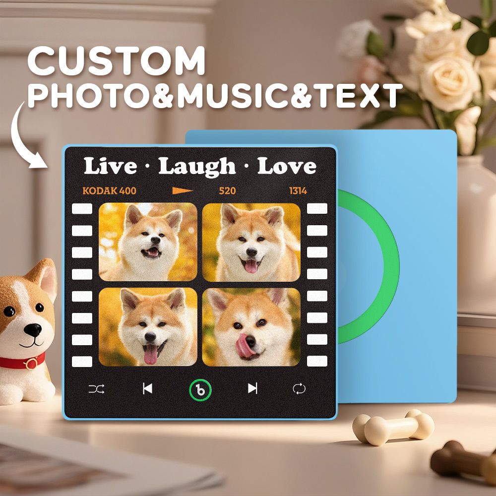 Custom 4 Photo and Text Music Fridge Magnet Music Wall Photo Sticker Music Movement That Can Be Played Gifts for Pets - mysiliconefoodbag
