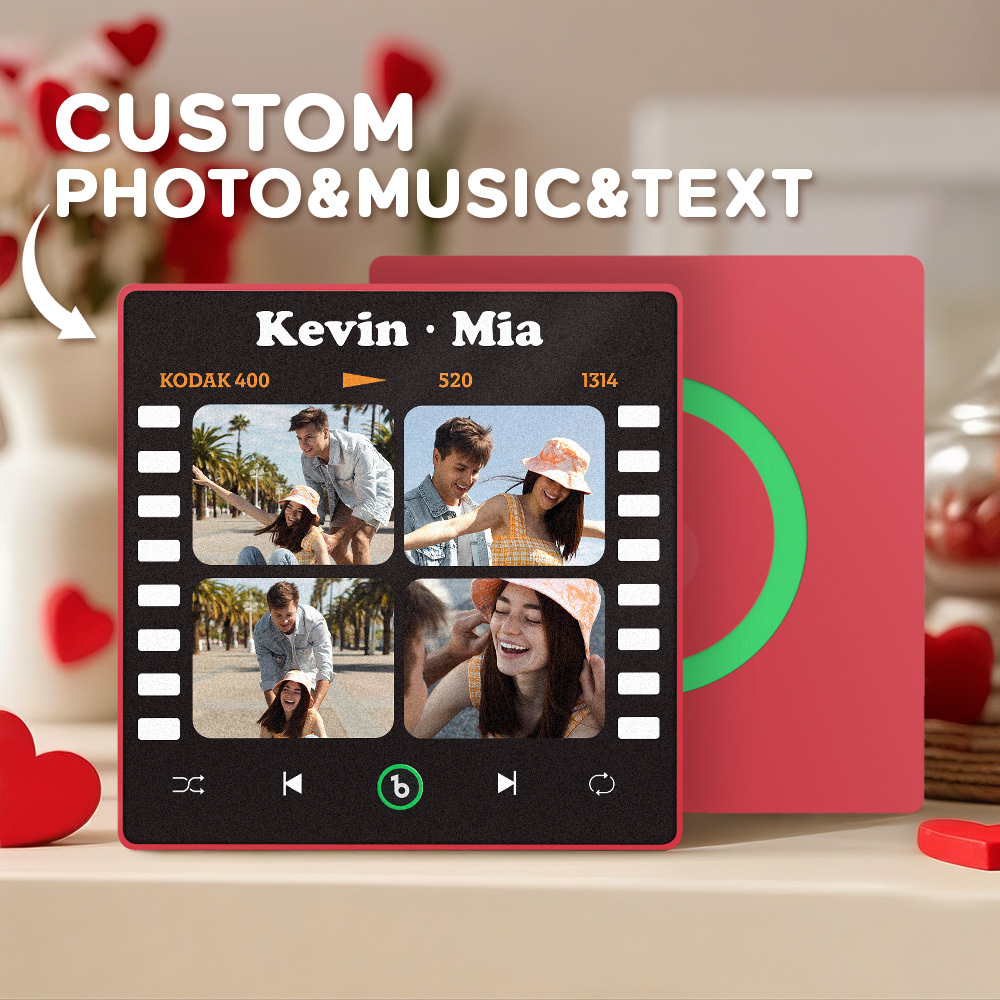 Custom 4 Photo and Text Music Fridge Magnet Music Wall Photo Sticker Music Movement That Can Be Played Gifts for Pets - mysiliconefoodbag