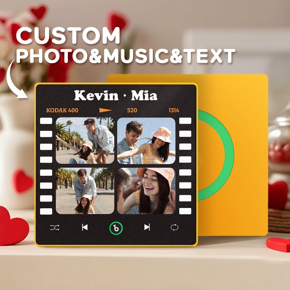 Custom 4 Photo and Text Music Fridge Magnet Music Wall Photo Sticker Music Movement That Can Be Played Gifts for Pets - mysiliconefoodbag