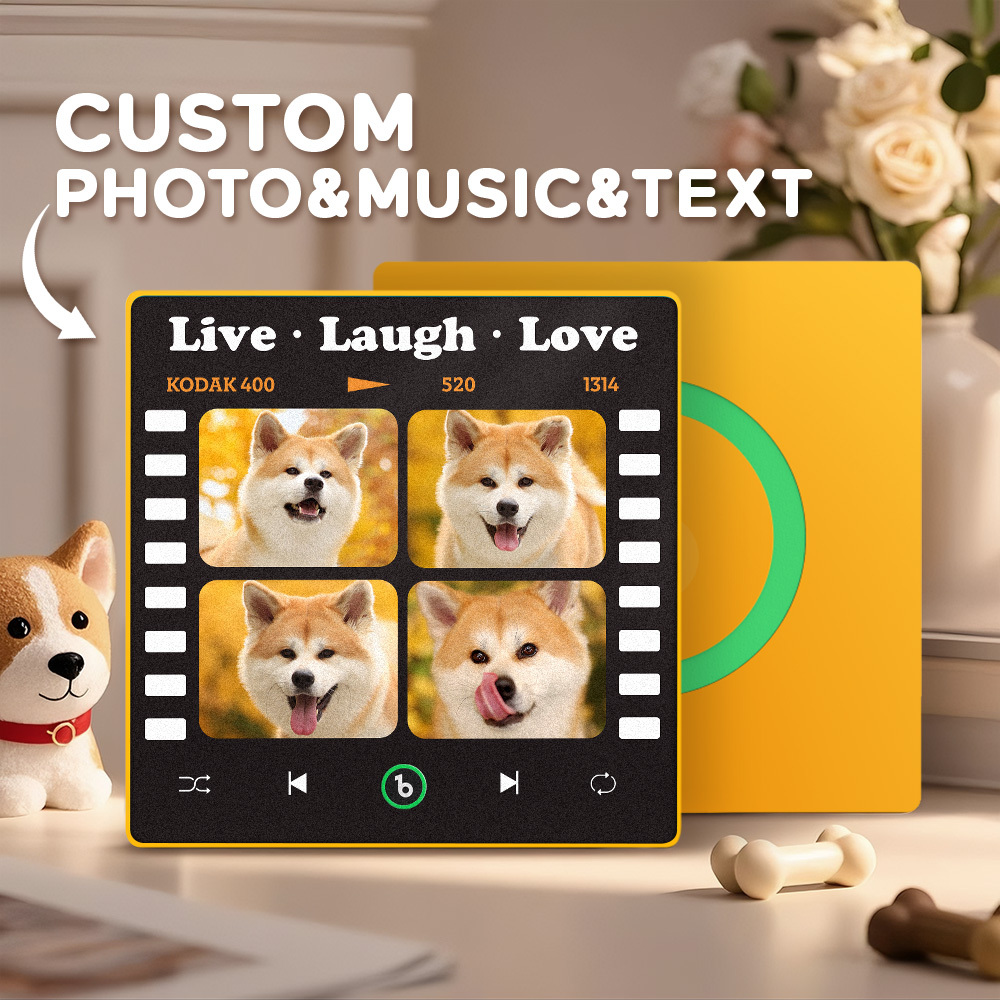 Custom 4 Photo and Text Music Fridge Magnet Music Wall Photo Sticker Music Movement That Can Be Played Gifts for Pets - mysiliconefoodbag