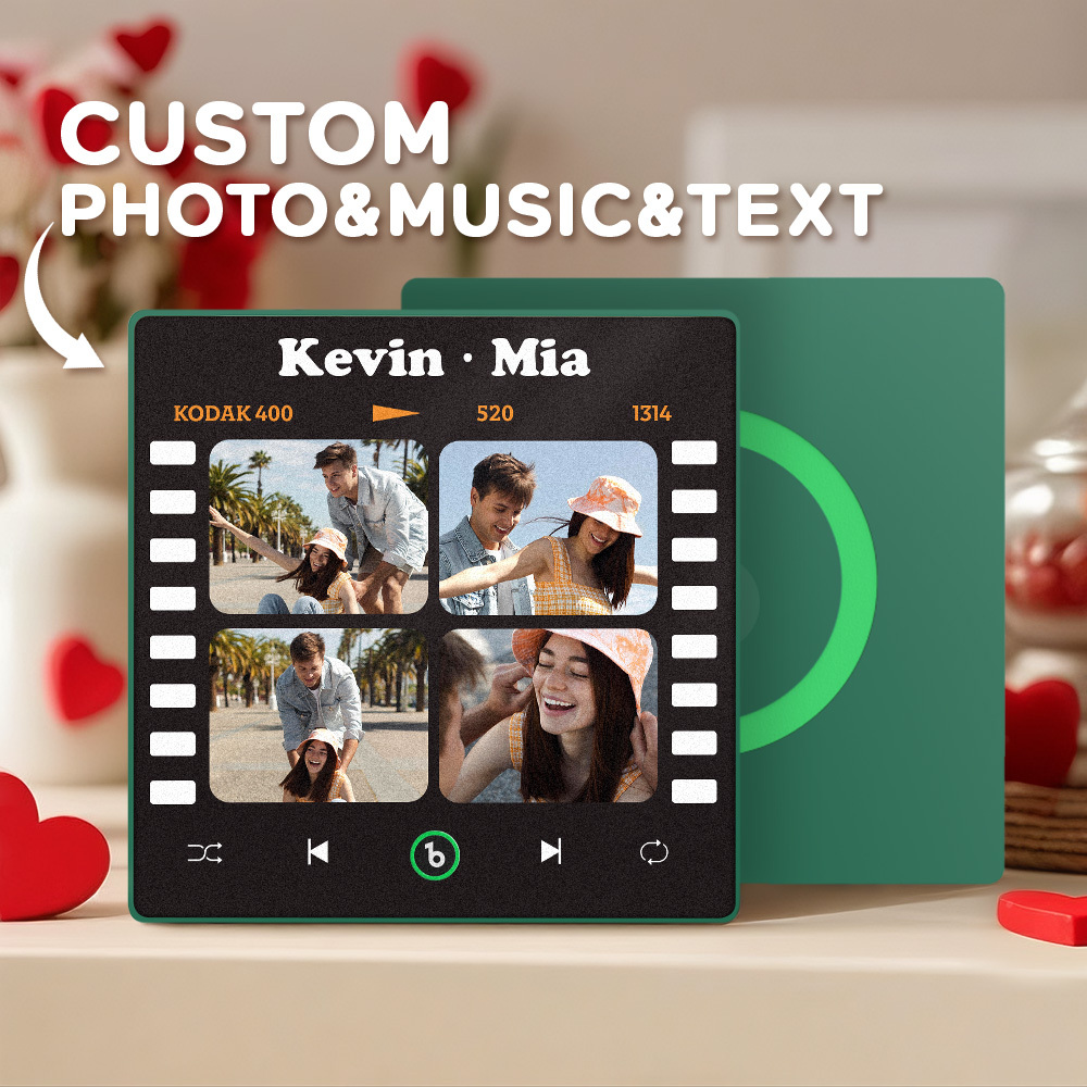 Custom 4 Photo and Text Music Fridge Magnet Music Wall Photo Sticker Music Movement That Can Be Played Gifts for Pets - mysiliconefoodbag