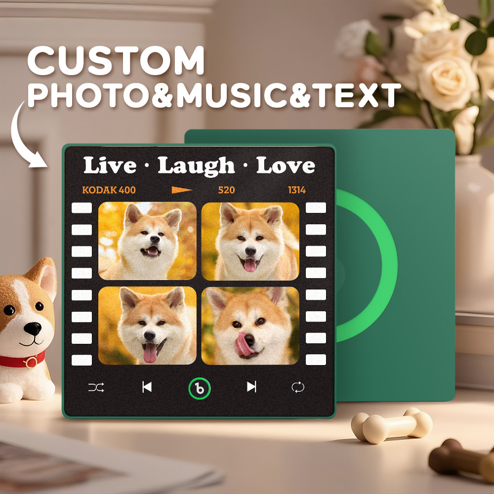 Custom 4 Photo and Text Music Fridge Magnet Music Wall Photo Sticker Music Movement That Can Be Played Gifts for Pets - mysiliconefoodbag