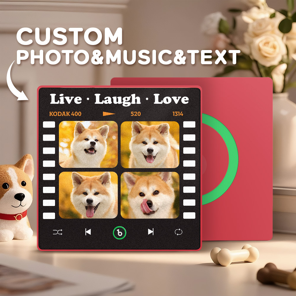 Custom 4 Photo and Text Music Fridge Magnet Music Wall Photo Sticker Music Movement That Can Be Played Gifts for Pets - mysiliconefoodbag
