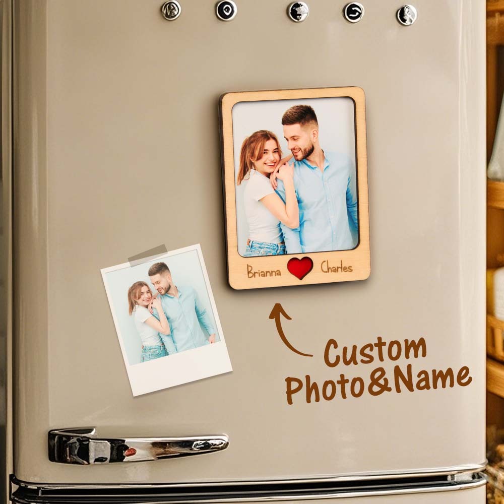 Personalized Wooden Couple Fridge Magnet With Photo Frame Gift for Lover - mysiliconefoodbag