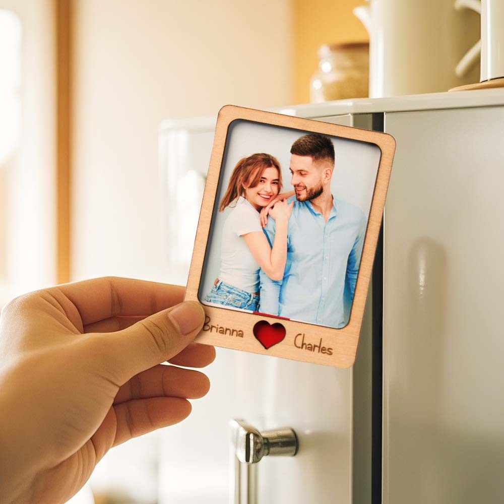 Personalized Wooden Couple Fridge Magnet With Photo Frame Gift for Lover - mysiliconefoodbag