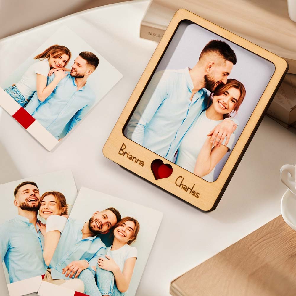 Personalized Wooden Couple Fridge Magnet With Photo Frame Gift for Lover - mysiliconefoodbag