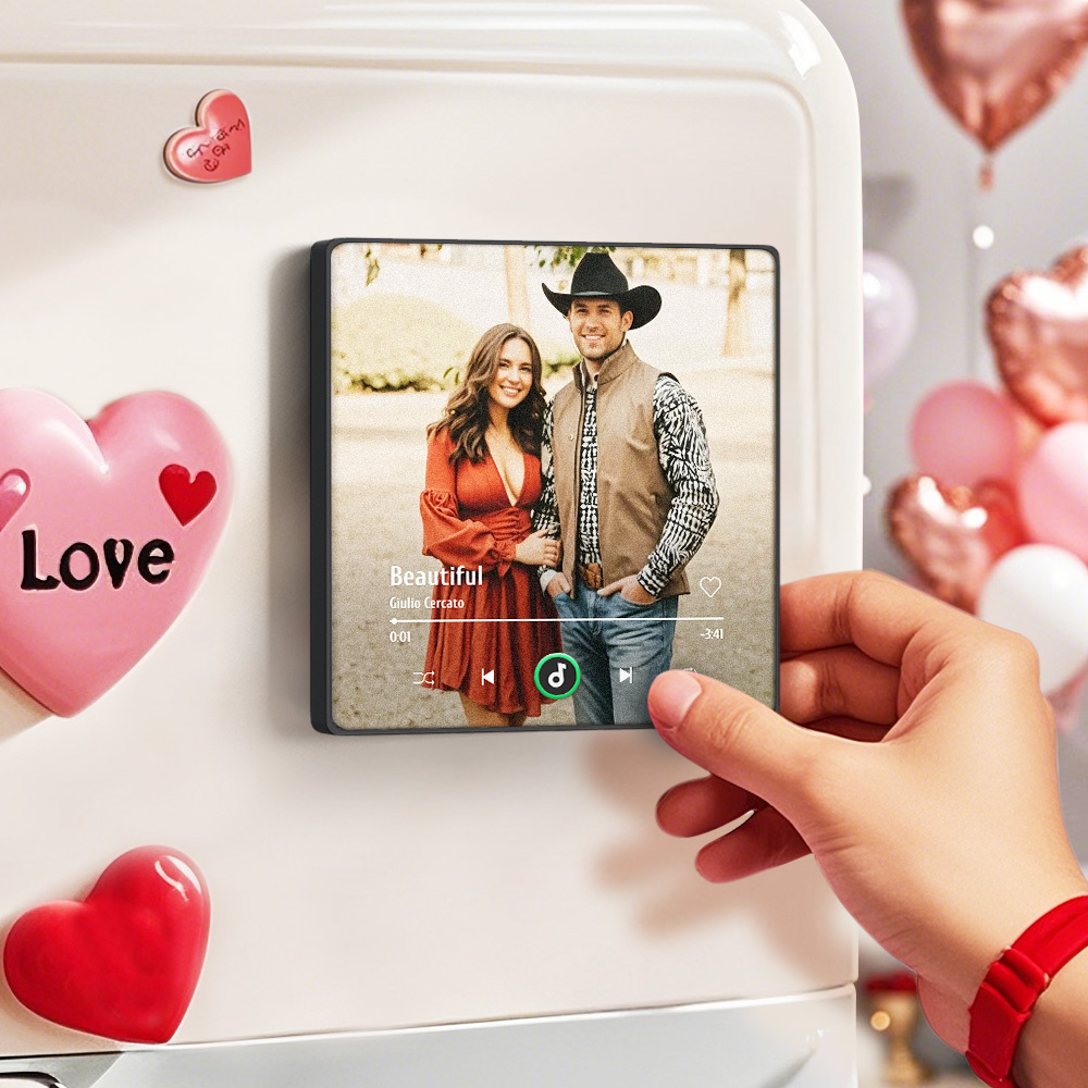 Valentine's Day Gifts Upgrade Custom Music Fridge Magnet Colorful Frame Album Fridge Magnet Can Play Songs Gift for Couple
