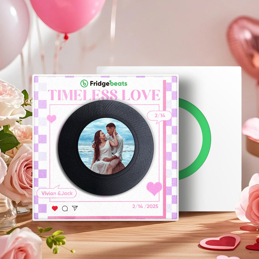 Custom Music And Photo Fridge Magnet Personalized Pink Heart Fridge Magnet Valentine's Day Gift for Couple - mysiliconefoodbag