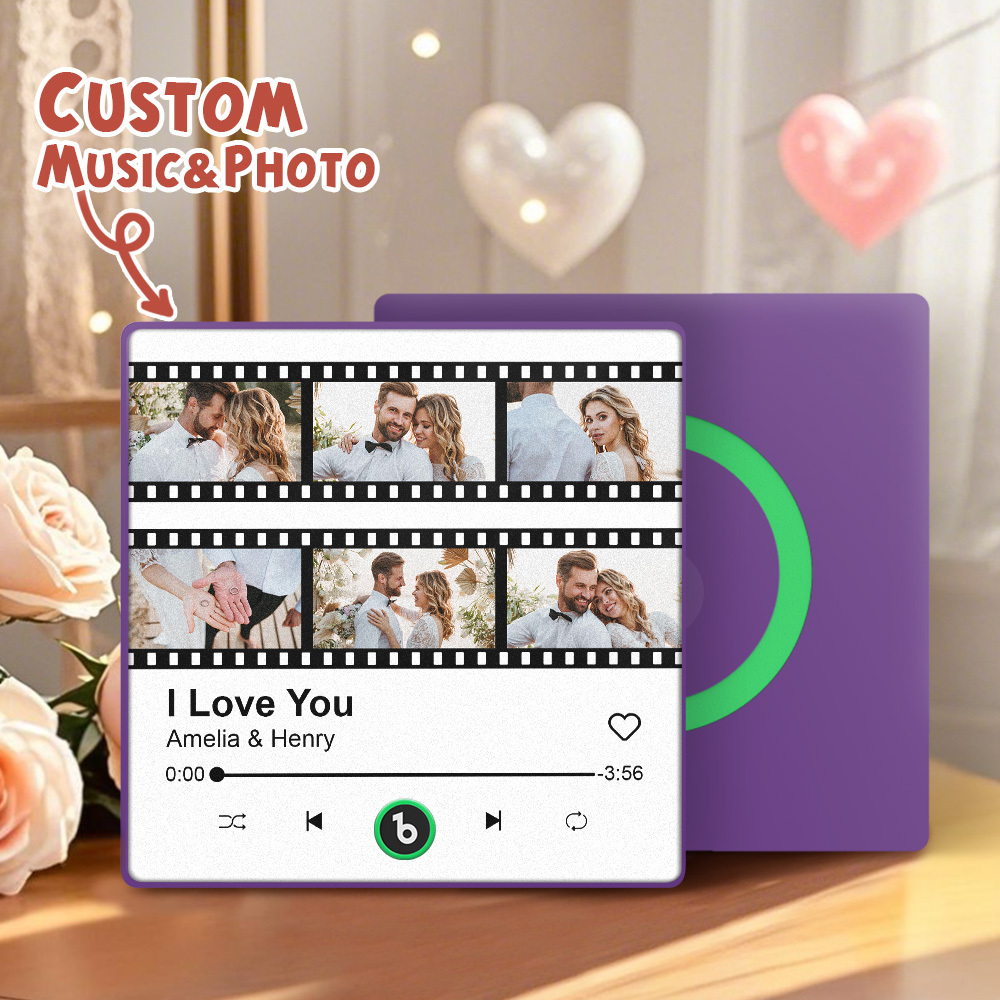 Upgrade Photo Colorful Album Fridge Magnet Personalized Music Fridge Magnet with Custom Name & Photo Fridge Magnet FridgeBeats Pro Supports Bluetooth Connectivity Funny Gift for Couples Valentine's Day Gift