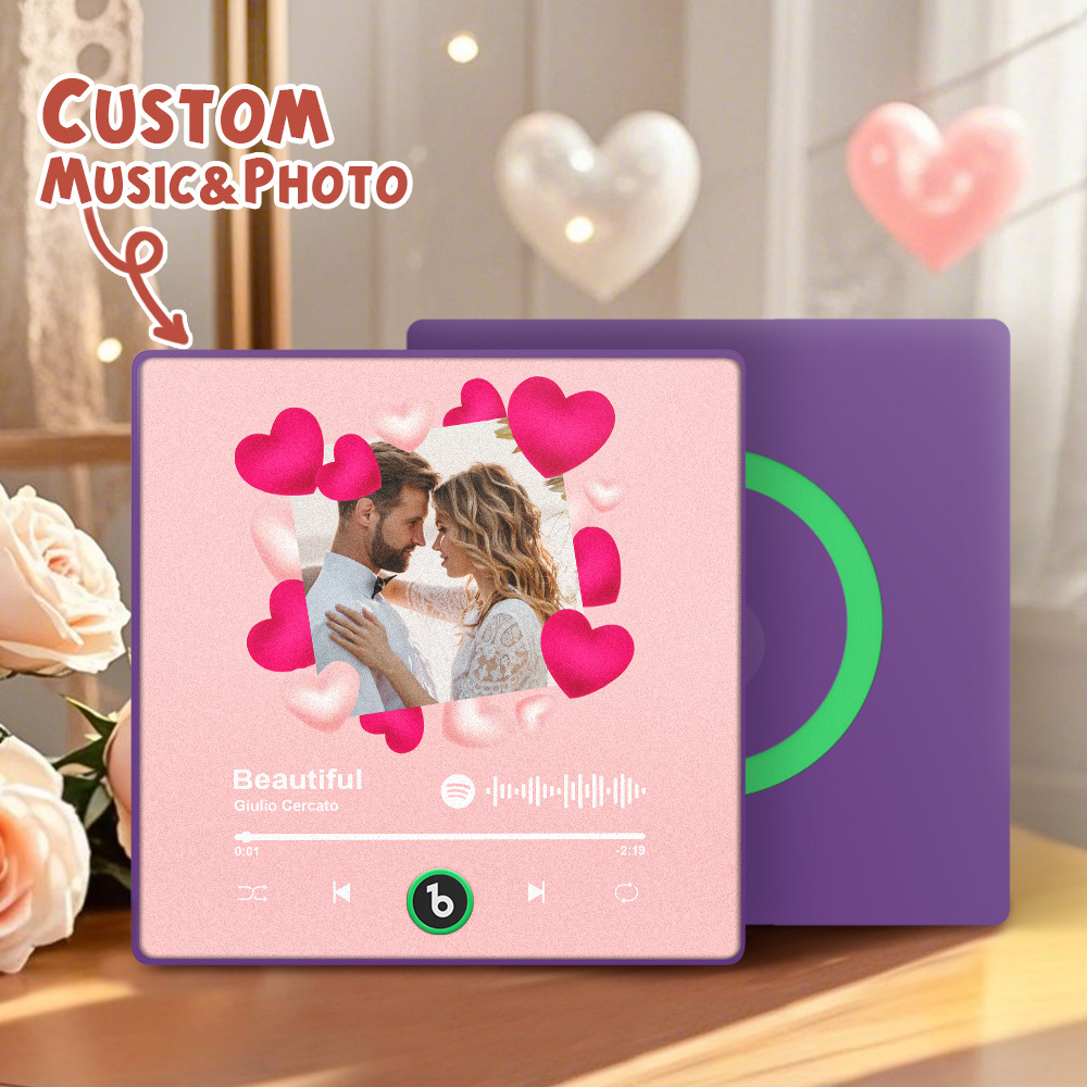 Upgrade Photo Colorful Album Fridge Magnet Personalized Music Fridge Magnet with Custom Name & Photo Fridge Magnet FridgeBeats Pro Supports Bluetooth Connectivity Funny Gift for Couples Valentine's Day Gift