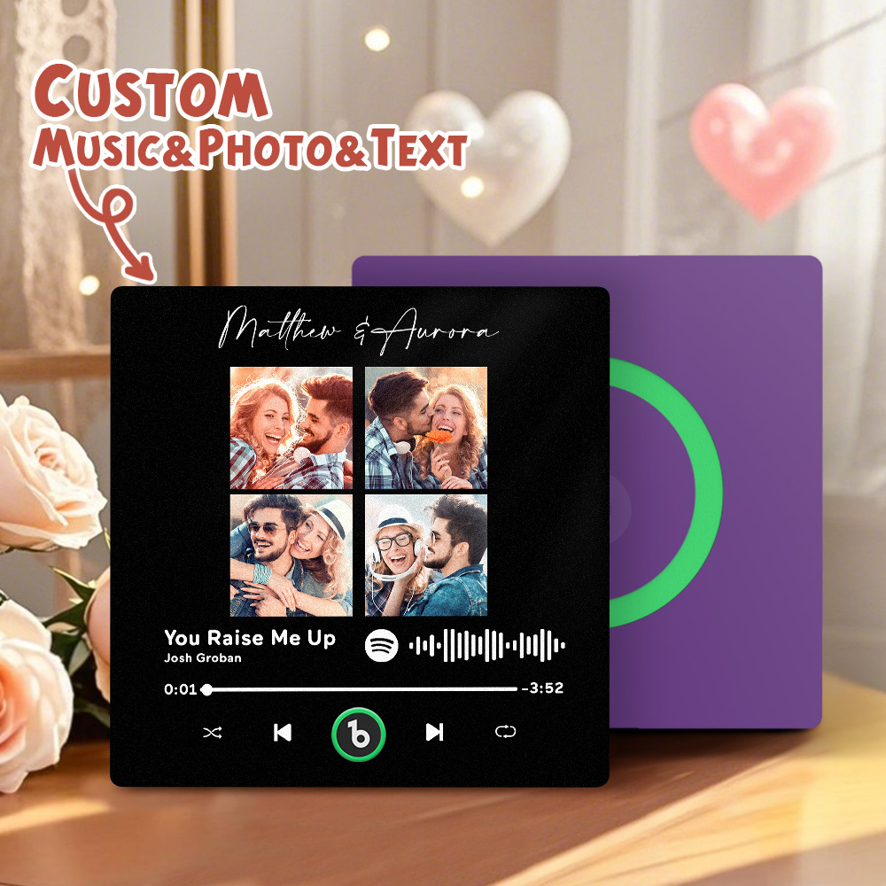 Upgrade Photo Colorful Album Fridge Magnet Personalized Music Fridge Magnet with Custom Name & Photo Fridge Magnet FridgeBeats Pro Supports Bluetooth Connectivity Funny Gift for Couples Valentine's Day Gift