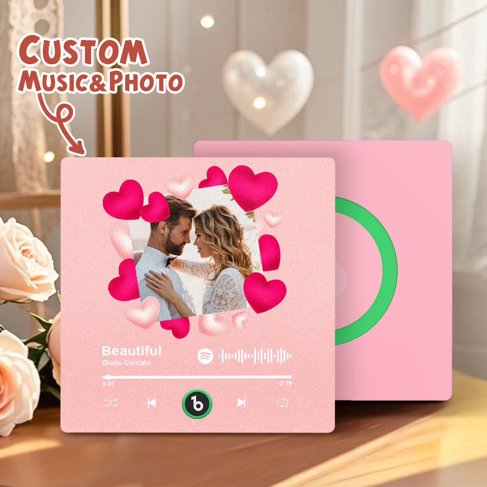 Upgrade Photo Colorful Album Fridge Magnet Personalized Music Fridge Magnet with Custom Name & Photo Fridge Magnet FridgeBeats Pro Supports Bluetooth Connectivity Funny Gift for Couples Valentine's Day Gift