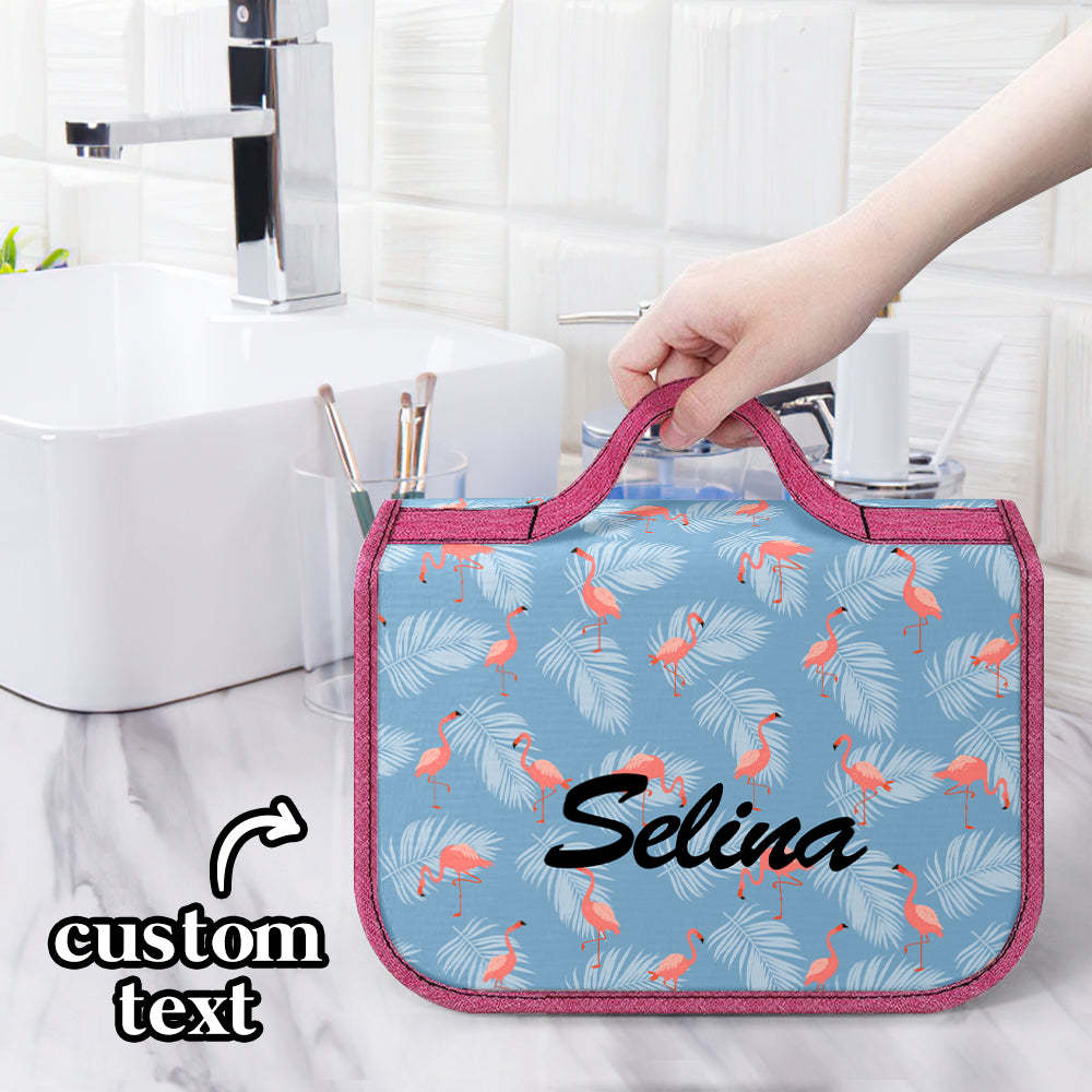 Custom Hanging Toiletry Bag Personalized Flamingo Cosmetic Makeup Travel Organizer for Men and Women - mysiliconefoodbag