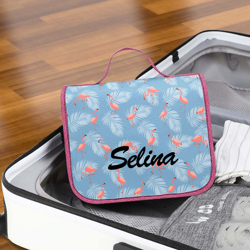 Custom Hanging Toiletry Bag Personalized Flamingo Cosmetic Makeup Travel Organizer for Men and Women - mysiliconefoodbag