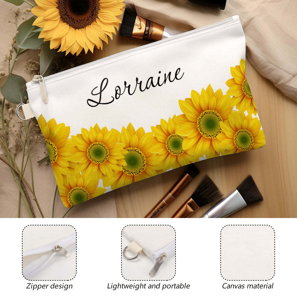 Custom Name Sunflower Makeup Bag Cosmetics Travel Bag - mysiliconefoodbag