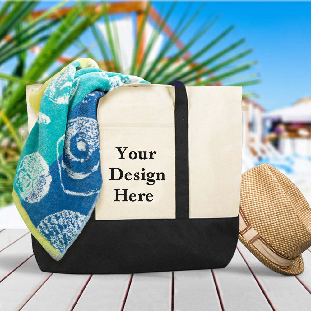 Custom Logo Canvas Tote Bag Personalized Beach Bag Gift for Women - mysiliconefoodbag
