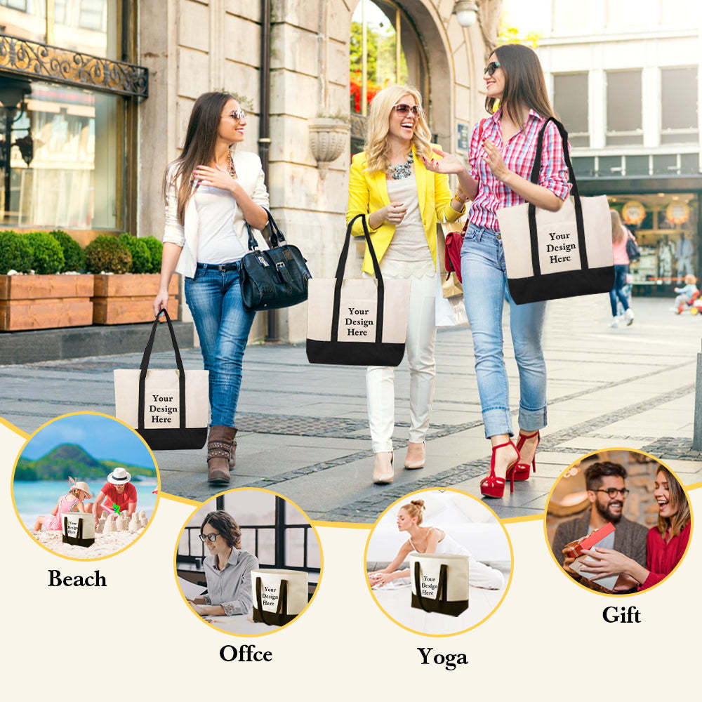 Custom Logo Canvas Tote Bag Personalized Beach Bag Gift for Women - mysiliconefoodbag