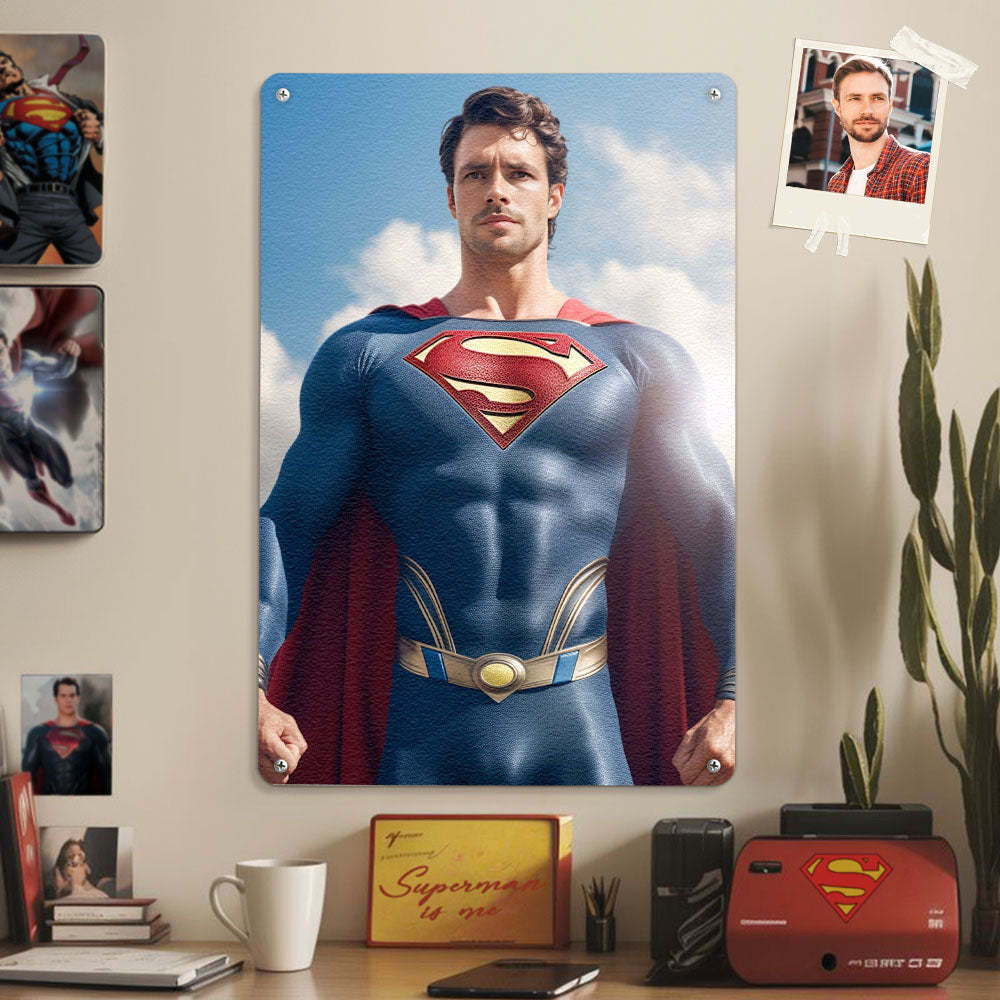 Personalized Face Superman Metal Poster Custom Photo Portrait Gifts for Kids - mysiliconefoodbag