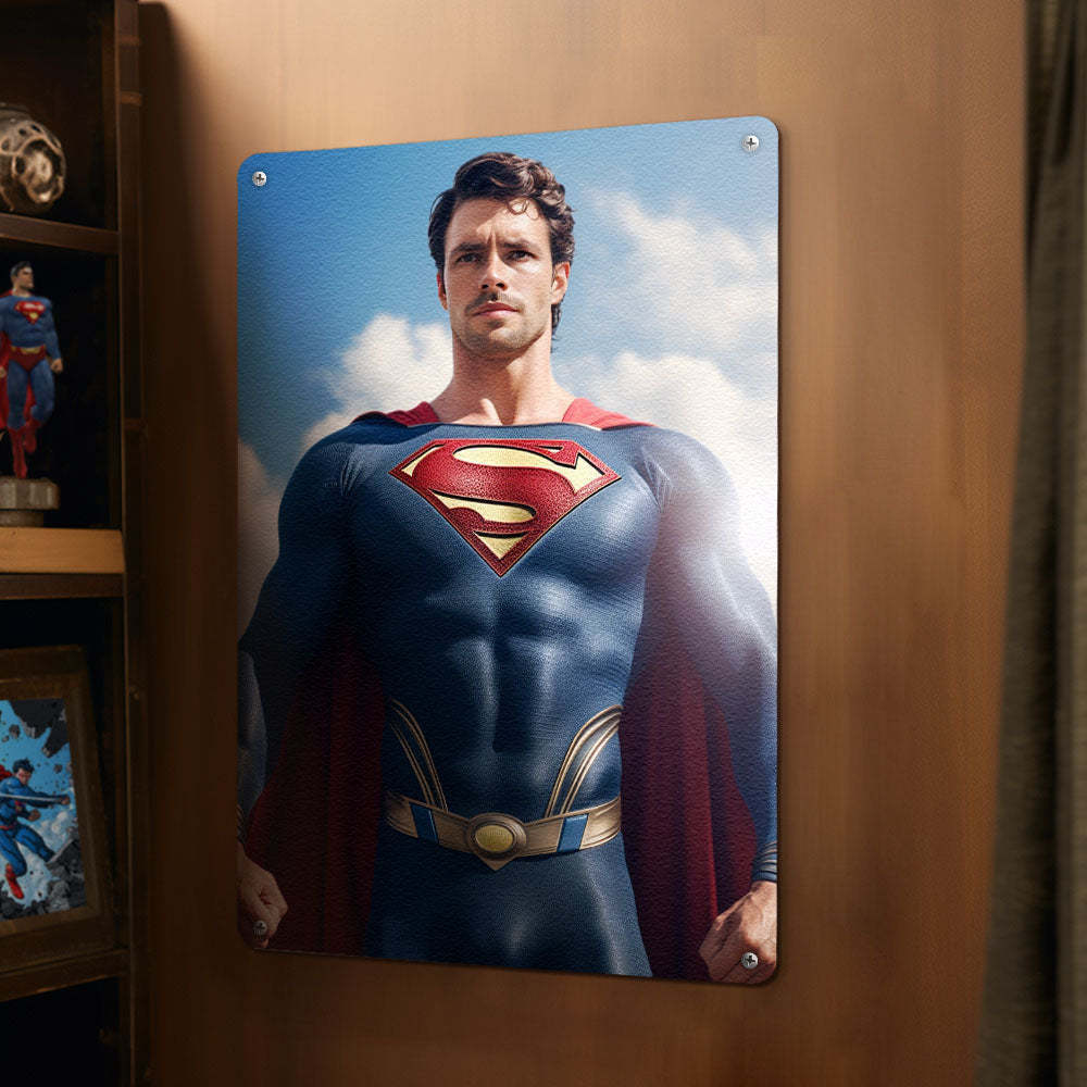 Personalized Face Superman Metal Poster Custom Photo Portrait Gifts for Kids - mysiliconefoodbag
