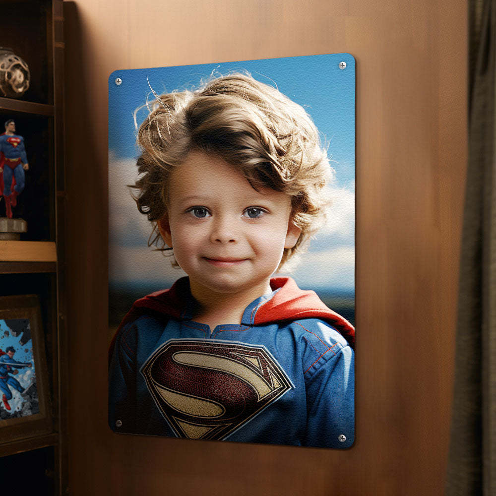 Personalized Face Superman Metal Poster Custom Photo Portrait Gifts for Kids - mysiliconefoodbag