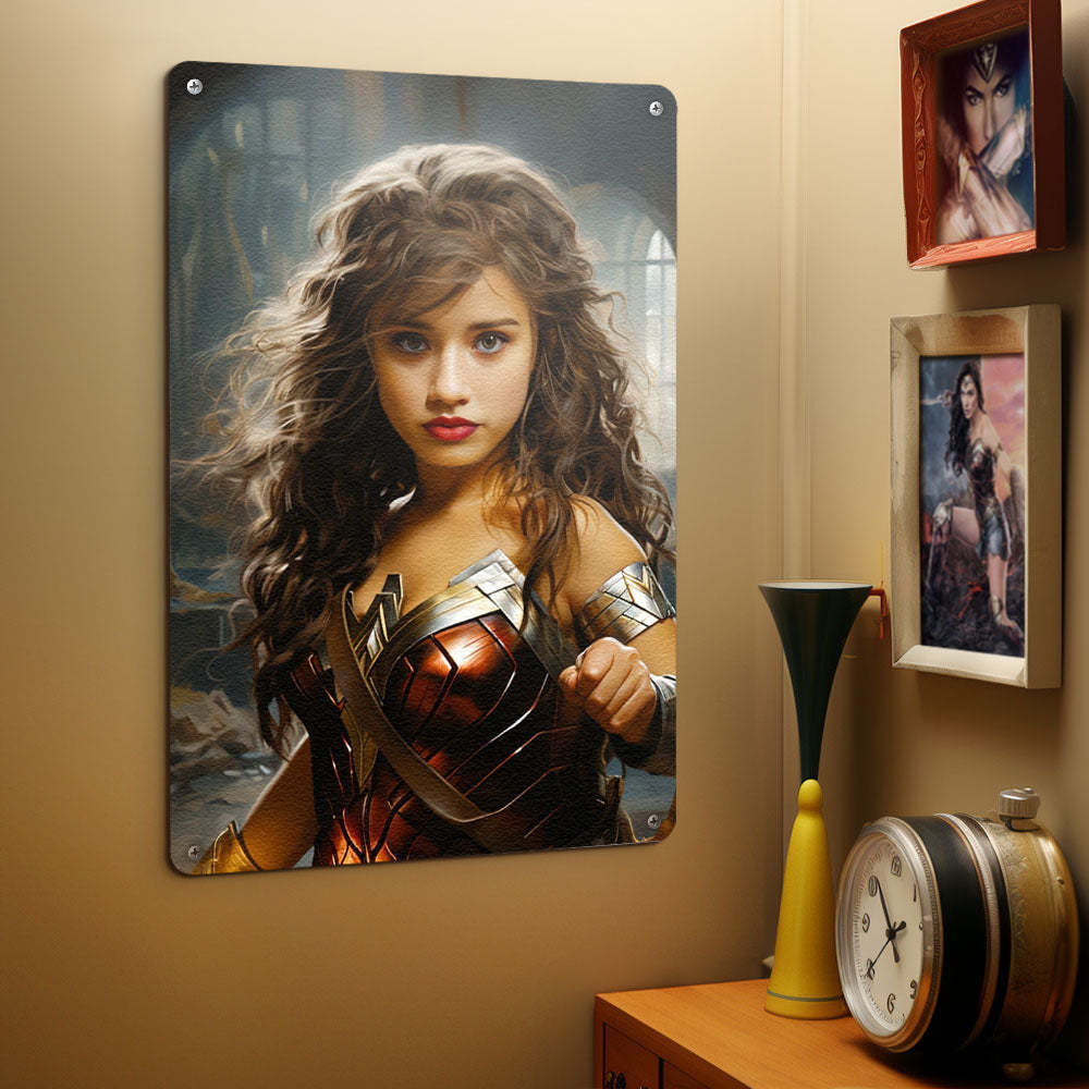 Personalized Face Wonder Woman Metal Poster Custom Photo Portrait Gifts for Her - mysiliconefoodbag