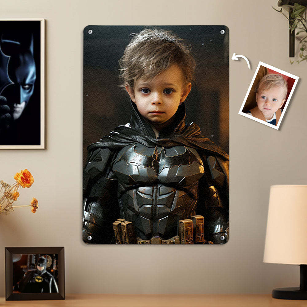 Custom Photo Portrait Personalized Face Batman Metal Poster Gifts for Him - mysiliconefoodbag