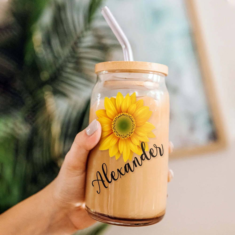 Custom Name Can Glass with Sunflower with Straw Bridesmaid Gifts - mysiliconefoodbag