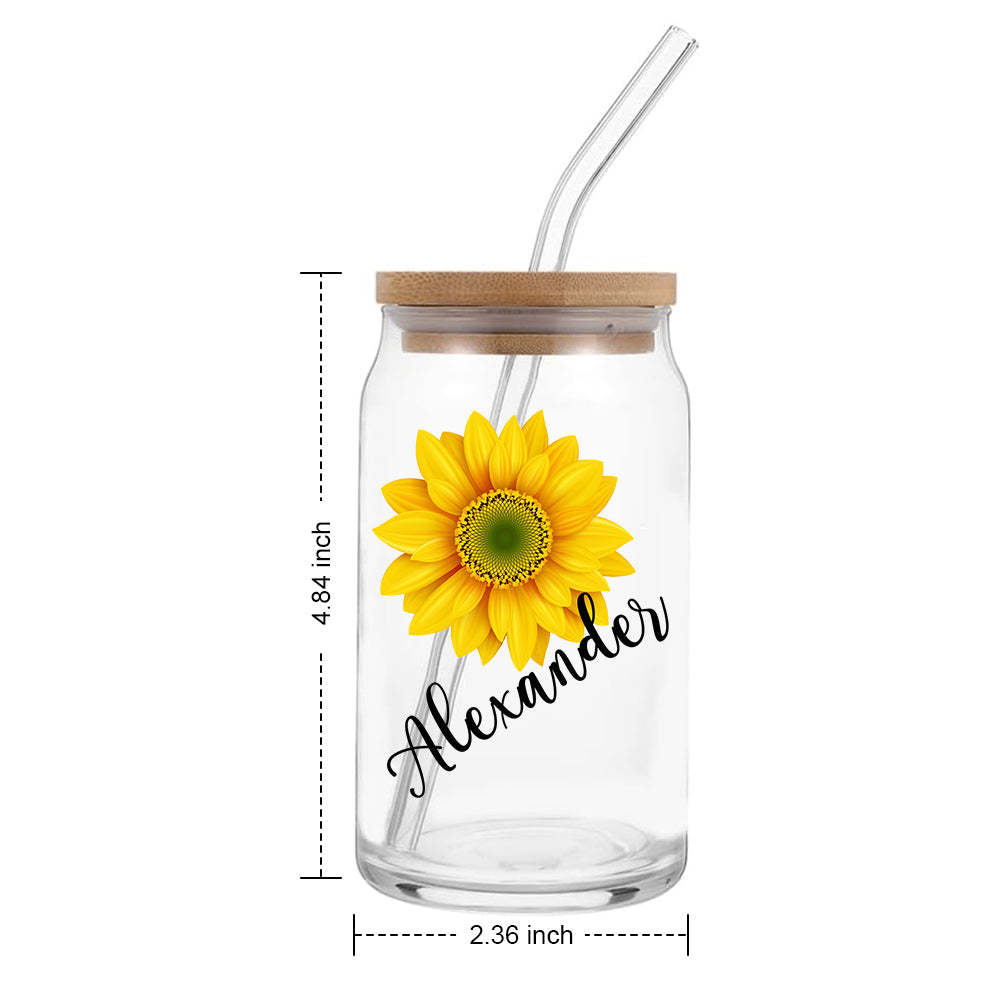 Custom Name Can Glass with Sunflower with Straw Bridesmaid Gifts - mysiliconefoodbag