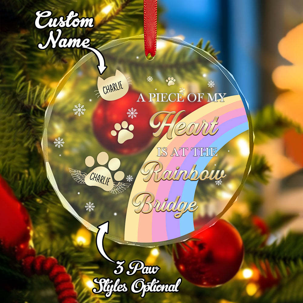 Personalized Memorial Ornament A Piece Of My Heart Is At The Rainbow Bridge Sympathy Gift for Pet Lovers - mysiliconefoodbag