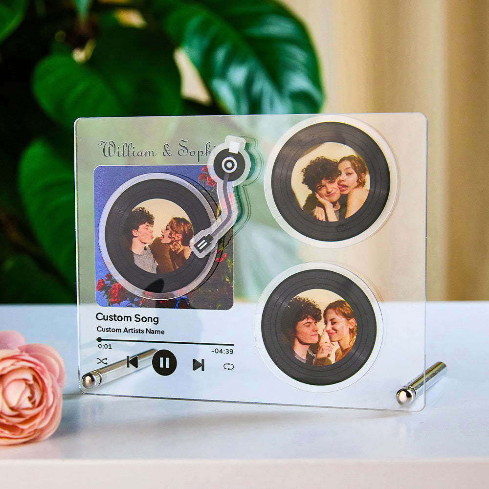 Personalized Rotatable Photo Vinyl Record Tap to Play NFC Music Record Plaque Gift for Lover - mysiliconefoodbag
