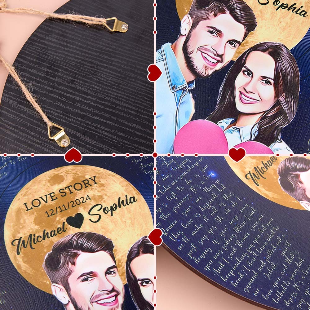 Personalized Vinyl Record Song Lyrics and Portrait Round Wood Sign Gift for Lover - mysiliconefoodbag