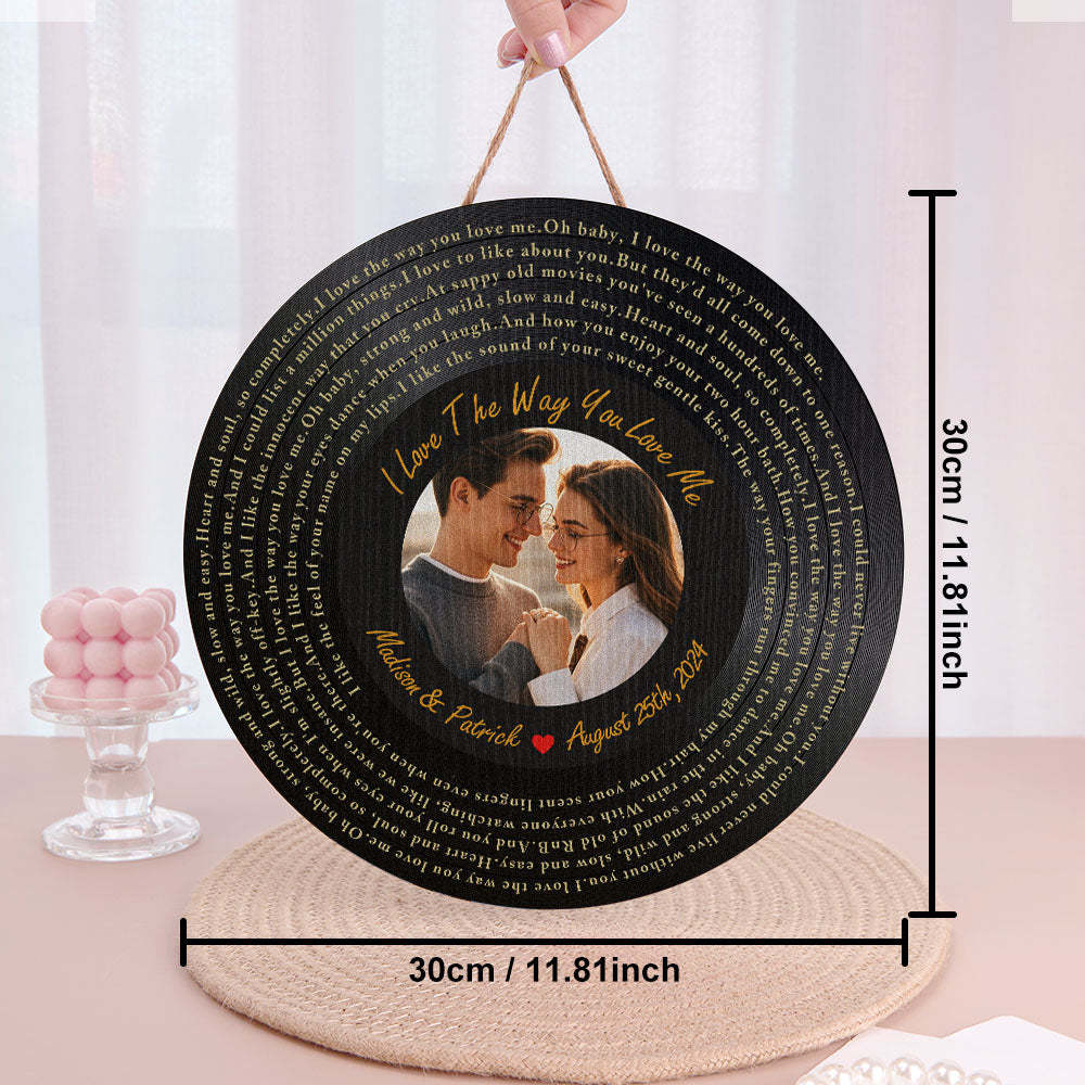 Personalized Vinyl Record Song Lyrics and Photo Round Wood Sign Gift for Lover - mysiliconefoodbag