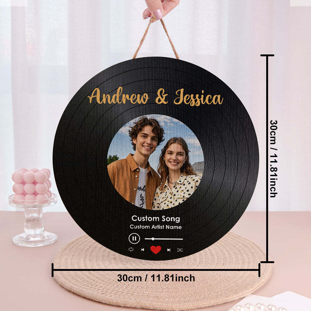 Personalized Music Vinyl Record Photo Round Wood Sign Gift for Lover - mysiliconefoodbag