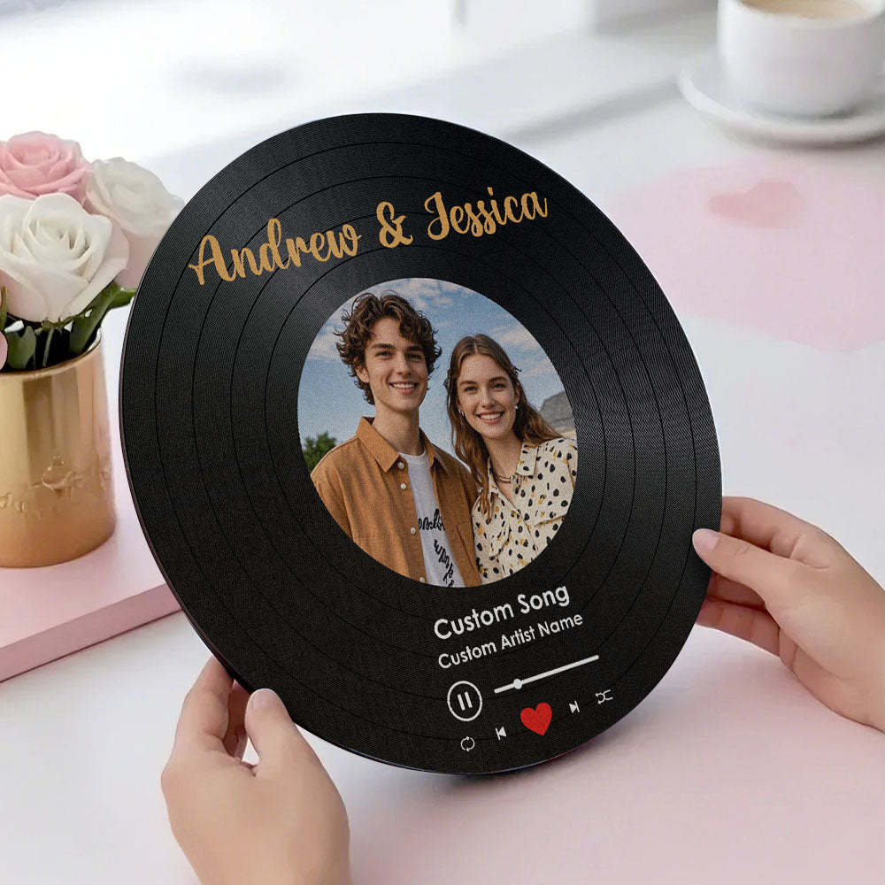 Personalized Music Vinyl Record Photo Round Wood Sign Gift for Lover - mysiliconefoodbag