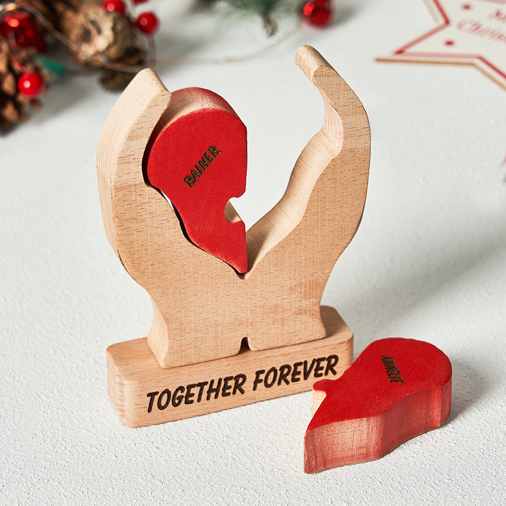 Custom Names Wooden Heart Family Puzzle Home Decor Christmas Gifts - mysiliconefoodbag