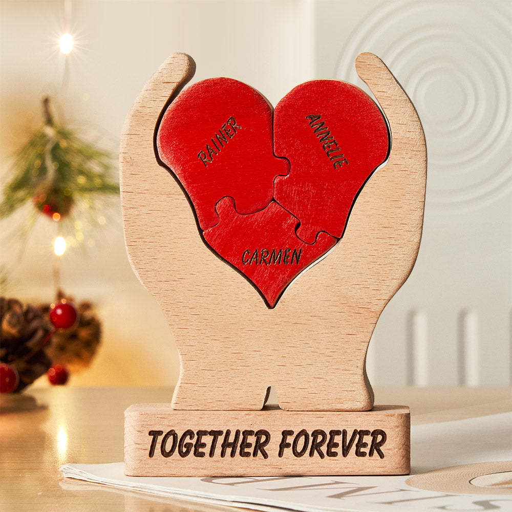 Custom Names Wooden Heart Family Puzzle Home Decor Christmas Gifts - mysiliconefoodbag