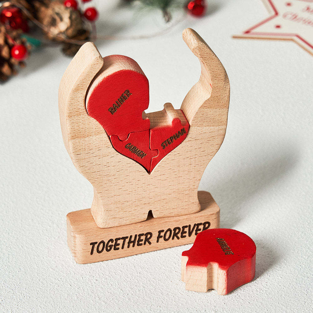 Custom Names Wooden Heart Family Puzzle Home Decor Christmas Gifts - mysiliconefoodbag