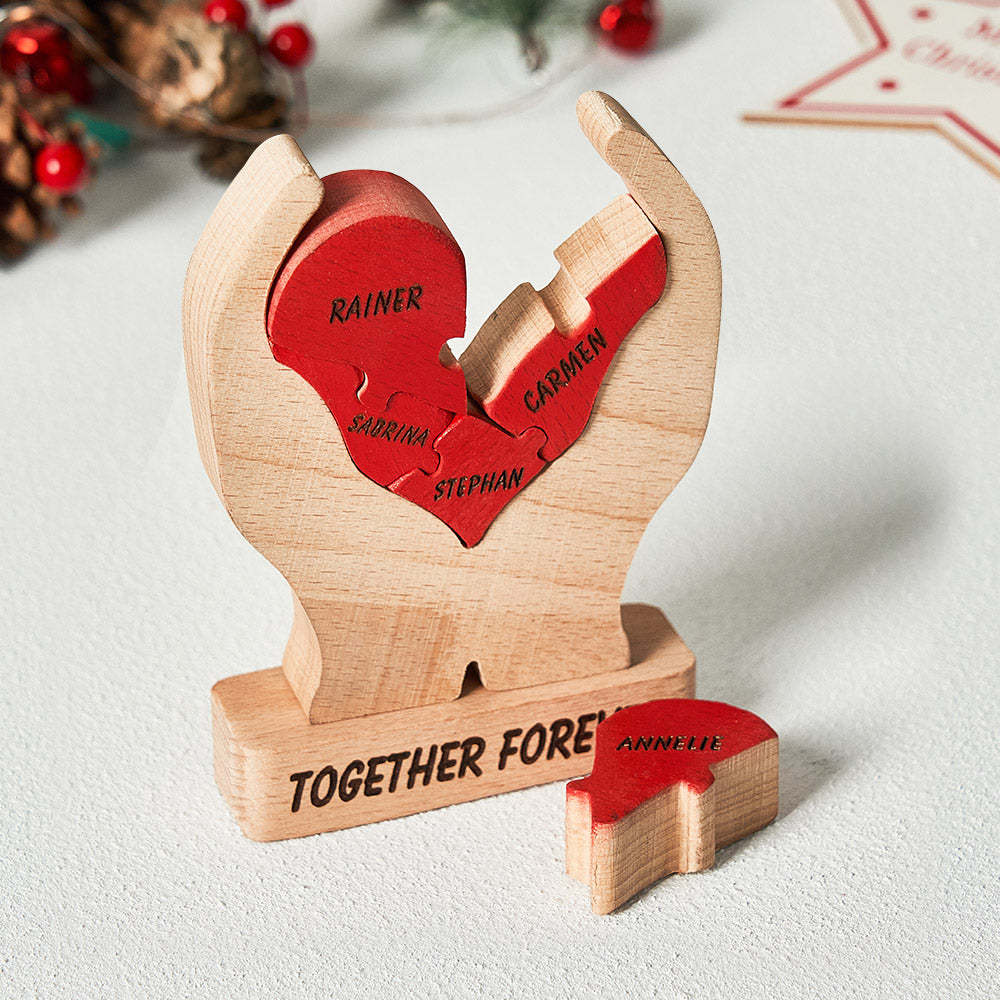 Custom Names Wooden Heart Family Puzzle Home Decor Christmas Gifts - mysiliconefoodbag