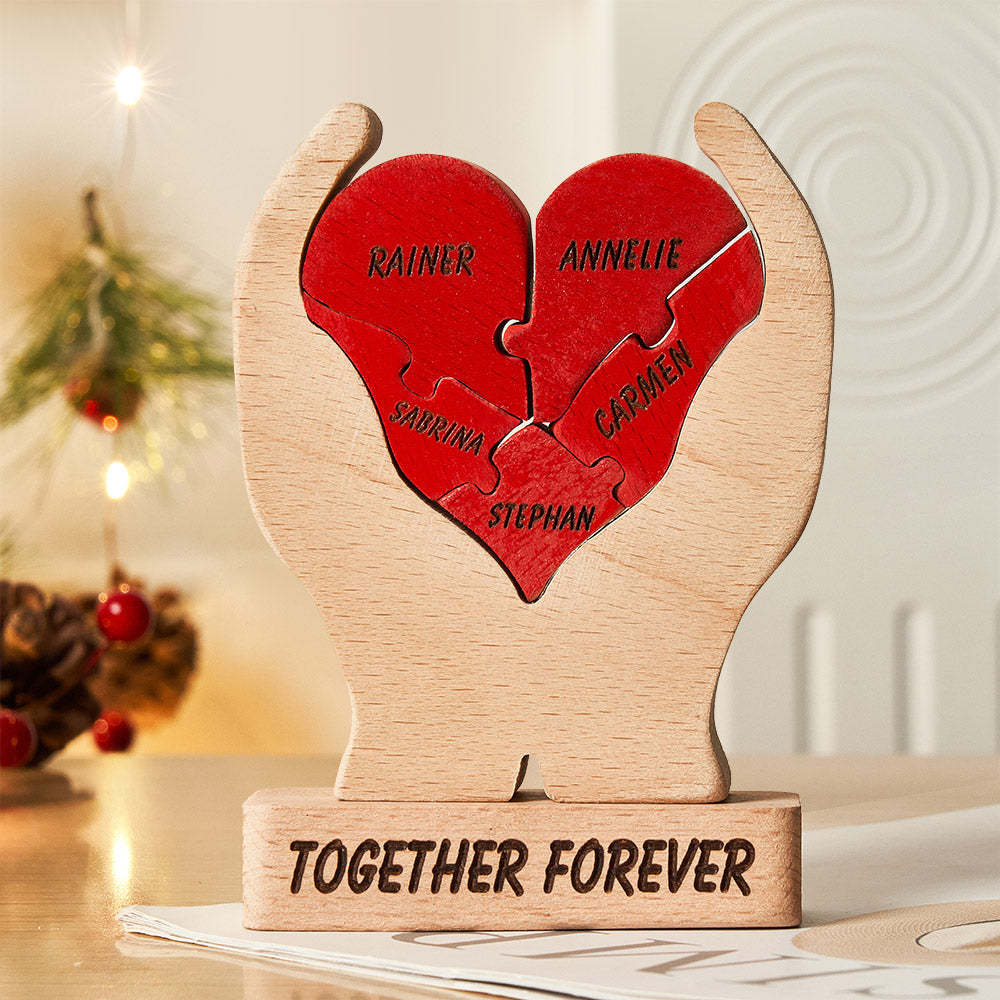 Custom Names Wooden Heart Family Puzzle Home Decor Christmas Gifts - mysiliconefoodbag