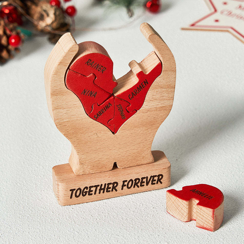 Custom Names Wooden Heart Family Puzzle Home Decor Christmas Gifts - mysiliconefoodbag